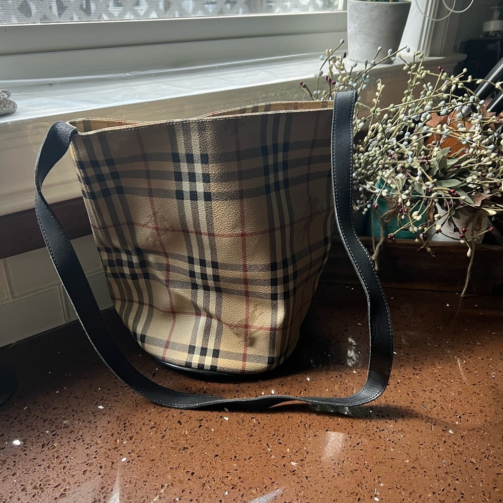 Burberry Checkered Bucket Bag with Black Strap